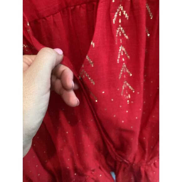 Free People Womens Poet Blouse Size Large Peasant Top Western Red Boho Festival - Picture 8 of 11